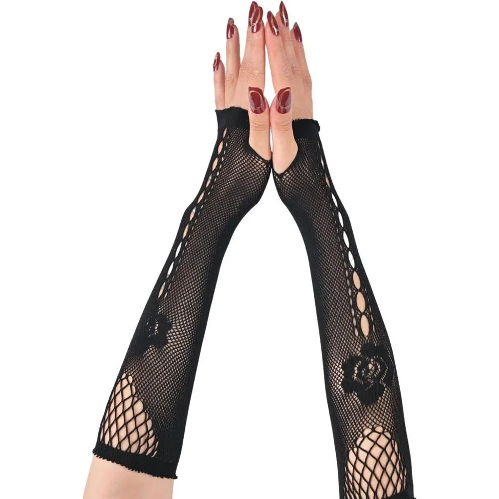 Women's Fishing Halloween Black 4 Net Gloves Fingerless Gothic Accessories